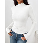 Zeagoo Long Sleeve Shirts for Women Ribbed Slim Fit Tops Lettuce Trim Mock Neck Summer Fall Basic Tee