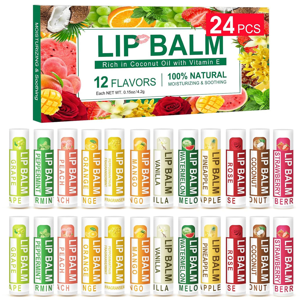 Dmsky 24 Pack Lip Balm, Natural Lip Balm Bulk With Vitamin E And Coconut Oil, Moisturizing Lip Care Product For Chapped Lips, Mothers Day Gifts And Teacher Appreciation Gifts