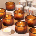 HAVITI 18 Pcs Amber Tealight Candle Holders with 18PCS Tealights, Glass Votive Candle Holders Set for Table Centerpiece, Home Decor and Party Supplies