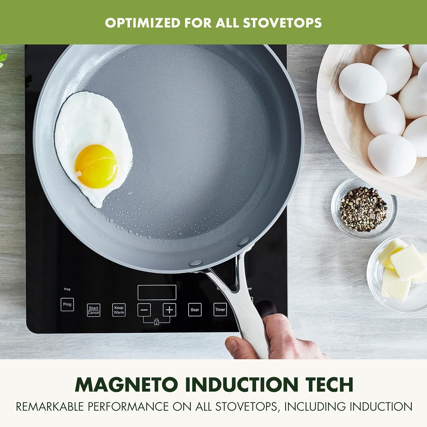 GreenPan Valencia Pro Hard Anodized Healthy Ceramic Nonstick 8" Frying Pan Skillet, PFAS-Free Cookware, Stainless Steel Handle, Induction Suitable, Dishwasher Safe, Oven Safe, Gray