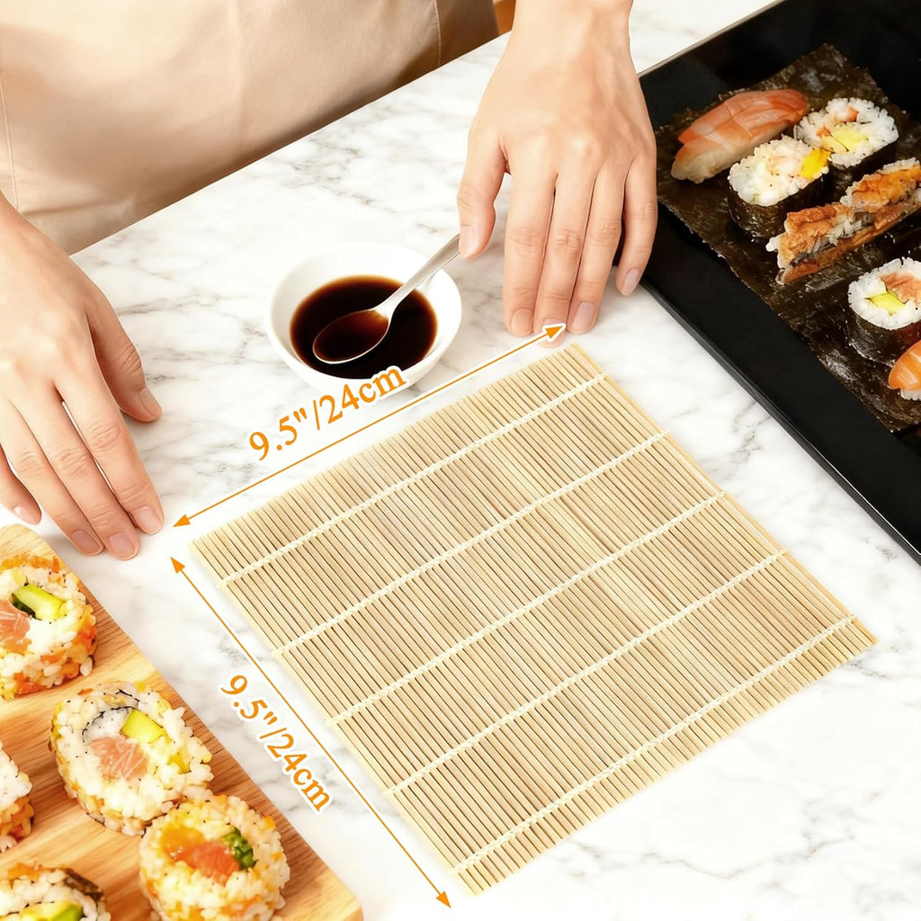 4 Pcs Bamboo Roll Sushi Mat, Sushi roll maker for Kimbap Sushi Maki Rolls, Easy Homemade (9.5" x 9.5")