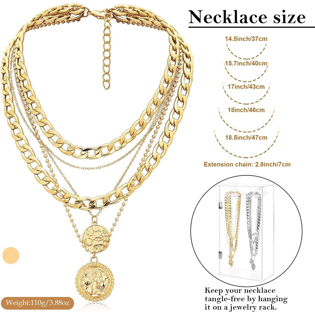 MJartoria Layered Necklaces for Women Trendy Retro Coin Pendant Necklace Dainty Chunky Chain Choker Necklaces for Jewelry Birthday Gifts