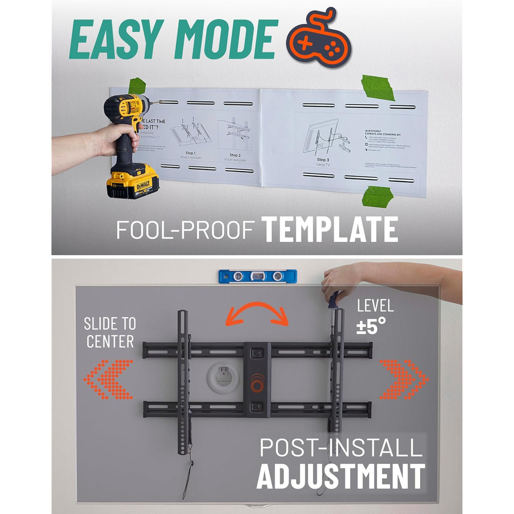 Echogear Fixed Tv Wall Mount For Tvs Up To 90” Or 150Lbs, 2.25” Low Profile | Universal Tv Mount W/ Diy Install Includes Hardware, Drill Template, Post Install Adjustments, Pull Strings For Cable Access