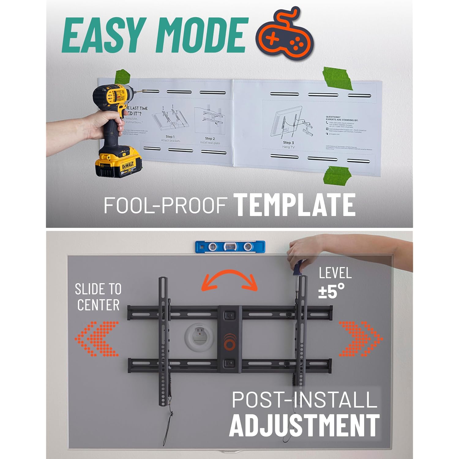Echogear Fixed Tv Wall Mount For Tvs Up To 90” Or 150Lbs, 2.25” Low Profile | Universal Tv Mount W/ Diy Install Includes Hardware, Drill Template, Post Install Adjustments, Pull Strings For Cable Access