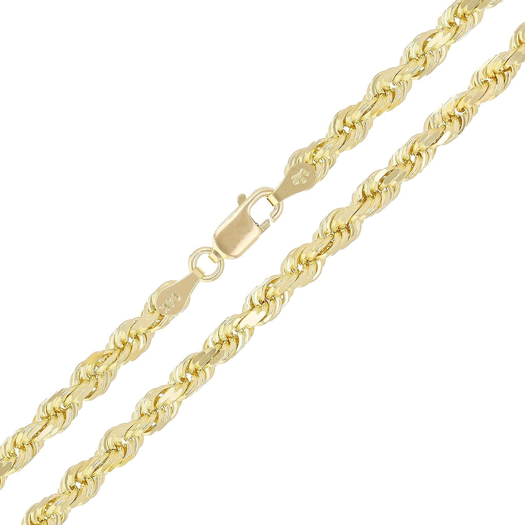 Solid 14k Gold Rope Chain - Thin Rope Link Chain Necklace - Mens and Womens Jewelry Made with Hypoallergenic Yellow 14 Karat Gold