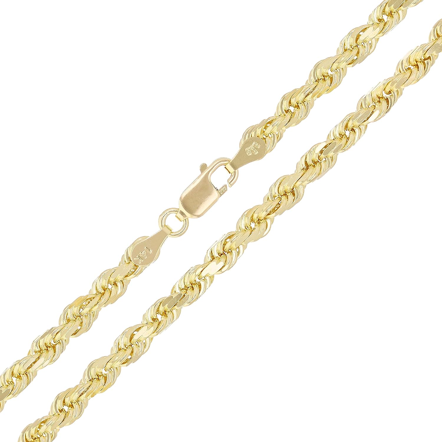 Solid 14k Gold Rope Chain - Thin Rope Link Chain Necklace - Mens and Womens Jewelry Made with Hypoallergenic Yellow 14 Karat Gold
