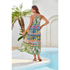 Grace Karin 2026 Women'S Floral Halter Maxi Dress Boho Summer Beach Sundress With Tiered Ruffle Skirt