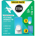 Stem Insect Trap - Indoor Fruit Fly & Gnat Pest Control For House, Home And Kitchen, Attracts & Traps Flying Bugs, Soft Blue Light - Includes 1 Plug-In Device & 3 Cartridges