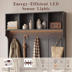 Hall Tree With Bench And Shoe Storage, 5-In-1 Entryway Coat Rack With Led Sensor Light, Hooks And Storage Cubes, Shoe Cabinet With Fluted Door, Modern Hall Tree For Entryway, Living Room