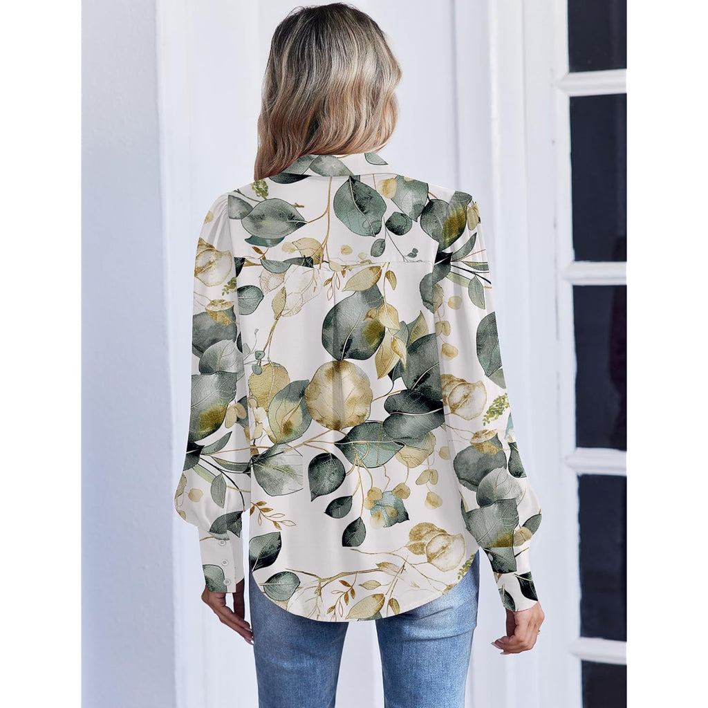 Women Button Down Shirts Lantern Long Sleeve Tops Business Casual Chiffon Blouses Trendy Work Clothes