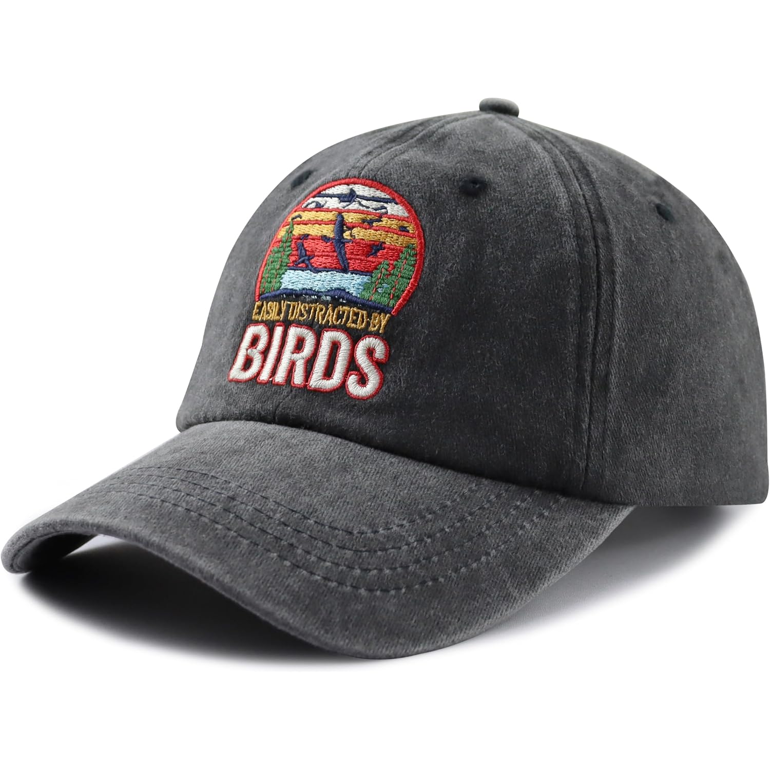 Easily Distracted By Birds Hats For Men Women, Adjustable Cotton Embroidered Birds Watchers Baseball Cap
