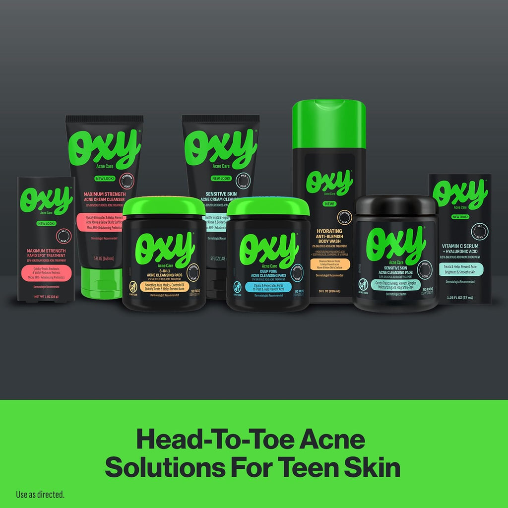 Oxy Deep Pore Acne Facial Cleansing Pads, Maximum Strength 2% Salicylic Acid Stubborn Acne Treatment, Fights Breakouts, Exfoliates, Unclogs Pores, Treats Blackheads, Dermatologist Recommended, 90 Pads