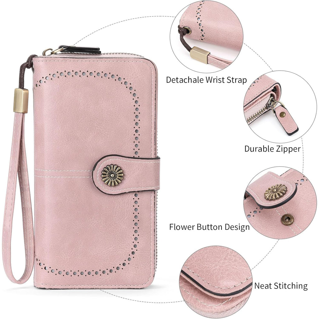 Wallets for Women Leather Credit Card Holder with RFID Blocking Holder Bifold Wristlet Clutch Wallet