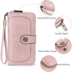 Wallets for Women Leather Credit Card Holder with RFID Blocking Holder Bifold Wristlet Clutch Wallet