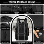 Travel Backpack With Lifetimewarranty,Expandable Carry On Backpack With Cable Access Port,Fits 17.3" Laptop Notebook,Water Resistant Weekender Backpack Business Trips,Daily Travel,Black