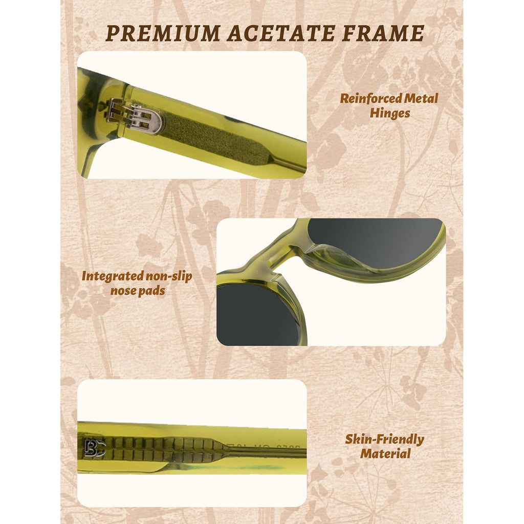 BIRCEN Womens Round Polarized Sunglasses: Retro Acetate Sun Glasses UV400 Protection Shades for Driving Beach Daily Wear