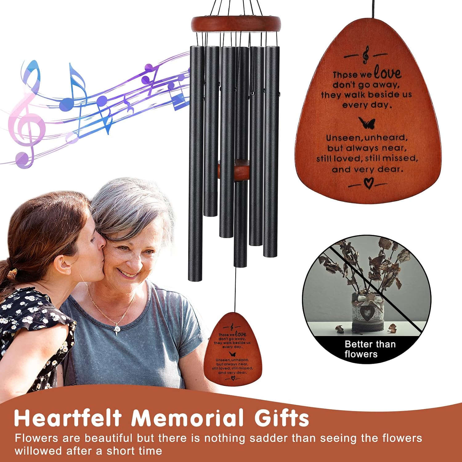 Memorial Wind Chimes For Outside, Sympathy Gift For Loss Of Loved One Mom Dad, Ideal For Funeral, Remembrance & Bereavement, Outdoor Use