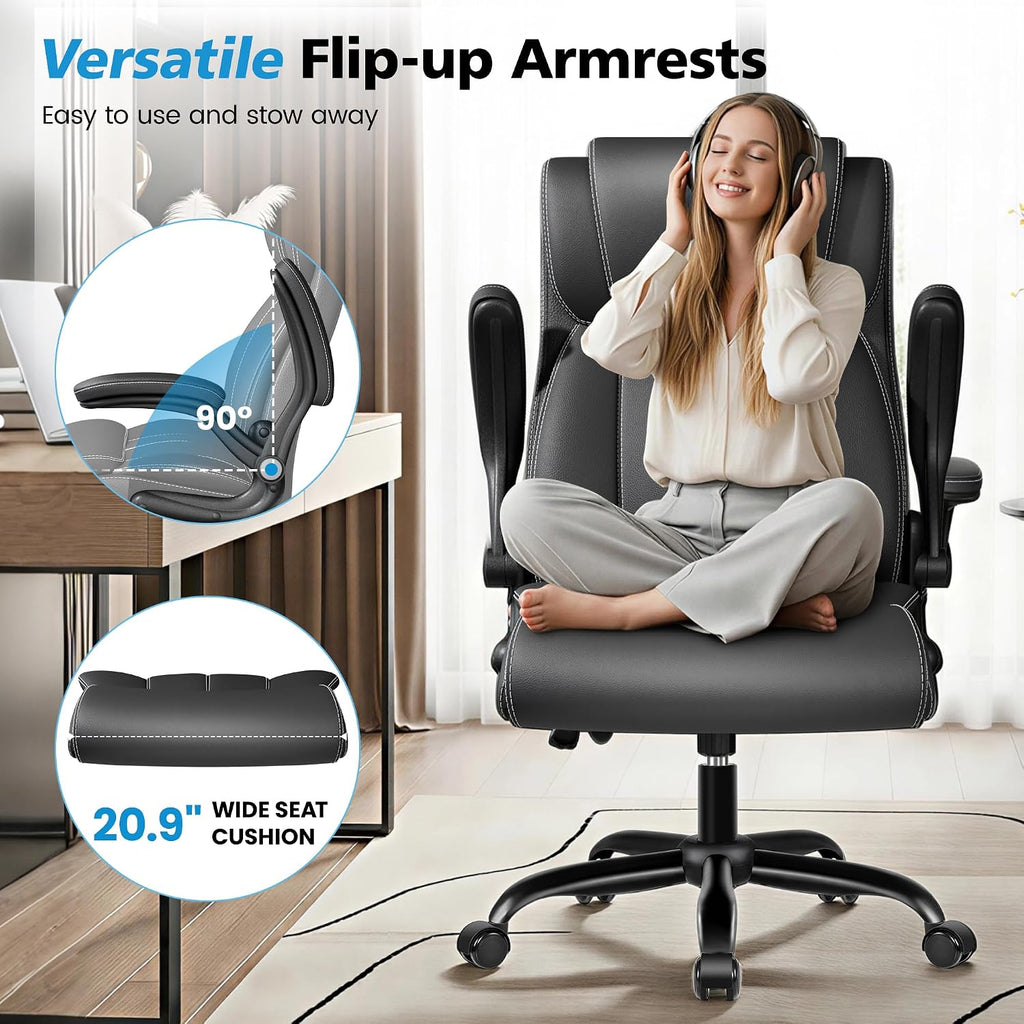 Ergonomic Office Chair, High Back Executive Leather Desk Chair