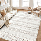 cotiled 5x7 Area Rug Living Room: Washable Boho Rugs with Non Slip Backing Large Soft Indoor Stain Resistant Carpet for Bedroom Farmhouse Dining Room Lightweight Home Decor L Brown/Cream