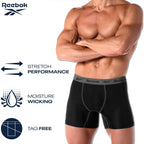 Reebok Mens Boxer Briefs - 8 Pack 6" Inseam Moisture Wicking Performance Mens Underwear Boxer Briefs With Contour Pouch