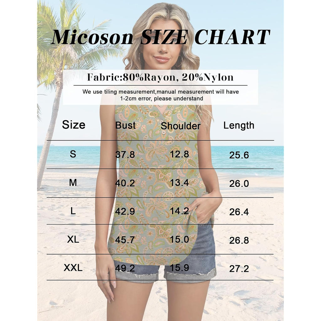 Micoson Tank Tops for Women 2026 Summer Casual V Neck Sleeveless Tops Loose Flowy Button Down Boho Tshirt