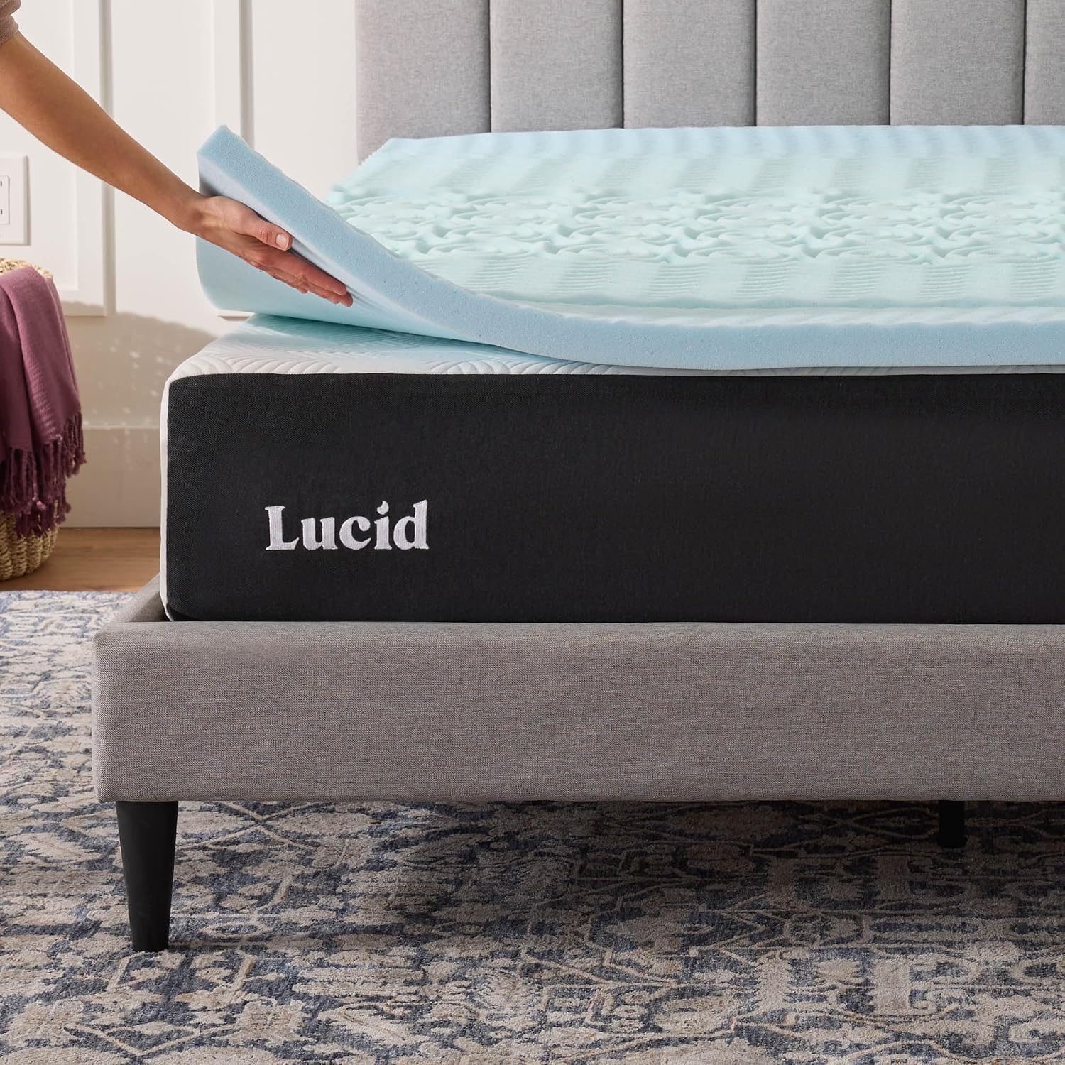 Lucid 2 Inch Gel Memory Foam Mattress Topper, Queen Size – 5 Zones – Cooling Gel Infusion – Certipur Certified Foam