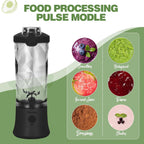 Portable Blender, Shakes And Smoothies Waterproof 20 Oz Bpa Free Blender Cup And A Travel Lid. (Black, 20 Oz)