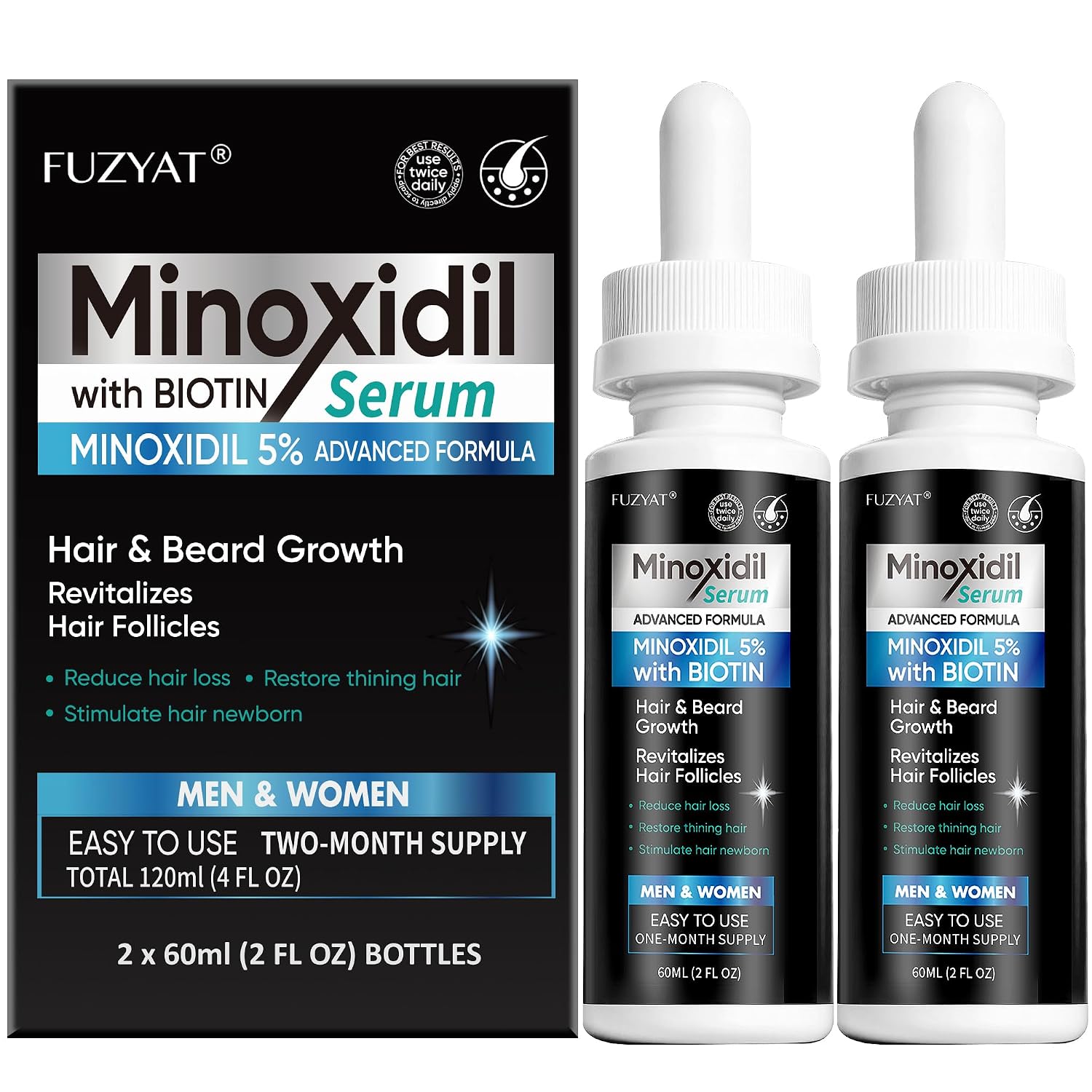 5% Minoxidil For Men, Minoxidil For Women Hair Growth Treatment, Beard Growth Serum, Biotin & Castor Oil Enriched,Strengthens Weak Roots, Repairs Thinning Hair (120Ml)