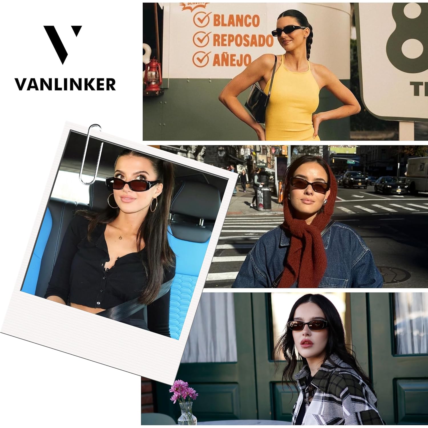 VANLINKER Trendy Small Polarized Rectangle Sunglasses for Women Men Retro 90s Shades VL9787