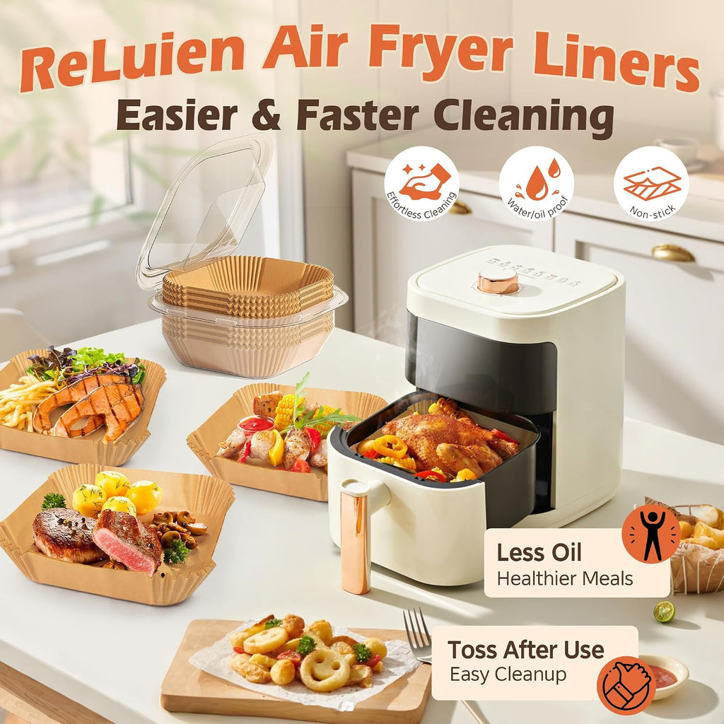 Air Fryer Liners Disposable 125Pcs, 8" Parchment Paper For 5-8Qt, Nonstick | Square Unbleached Airfryer Basket Liners,Oil-Proof, Greaseproof For Baking, Roasting, Microwave, Oven Air Fryer Accessories
