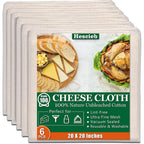 6 Pcs Cheese Cloths, 20X20 Inch, 100% Unbleached Cotton, Grade 100 Reusable Cheese Cloth With Fabric Fine Mesh Cloth, Reusable Muslin Cheesecloth For Straining, Juicing, Cooking, Baking
