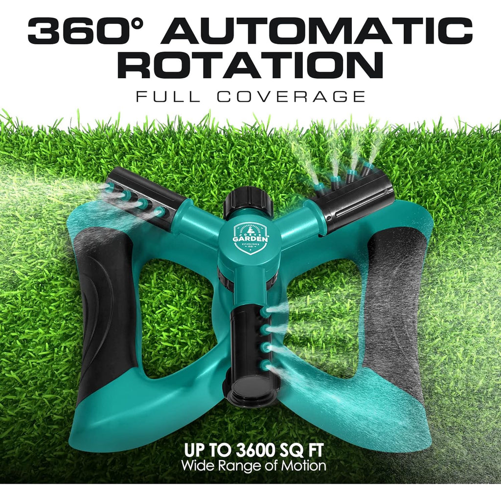Joeys Sprinkler For Yard, Rotating Garden Sprinkler With 3 Adjustable Arms, Weighted Base, Expandable Connection, Lawn And Yard Sprinklers (Green)