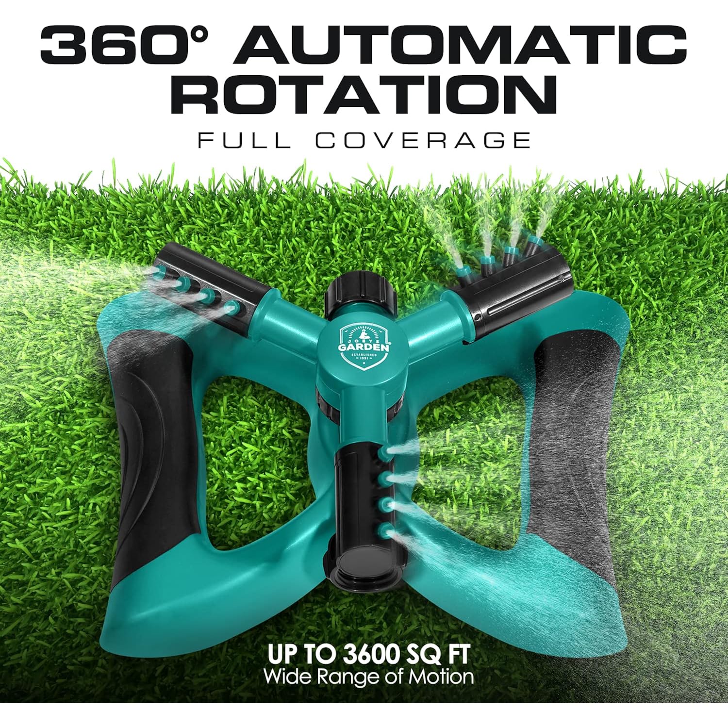 Joeys Sprinkler For Yard, Rotating Garden Sprinkler With 3 Adjustable Arms, Weighted Base, Expandable Connection, Lawn And Yard Sprinklers (Green)
