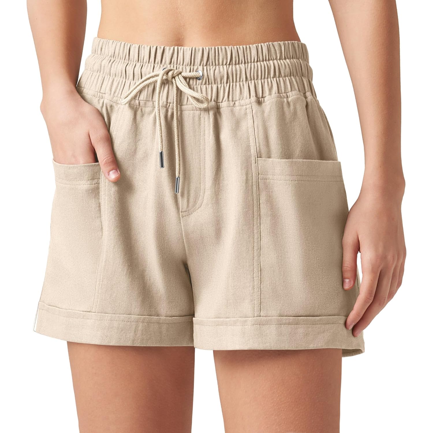 Women's Linen Shorts Casual Summer Shorts High Waisted Comfy Pull On Shorts with Pockets 4"