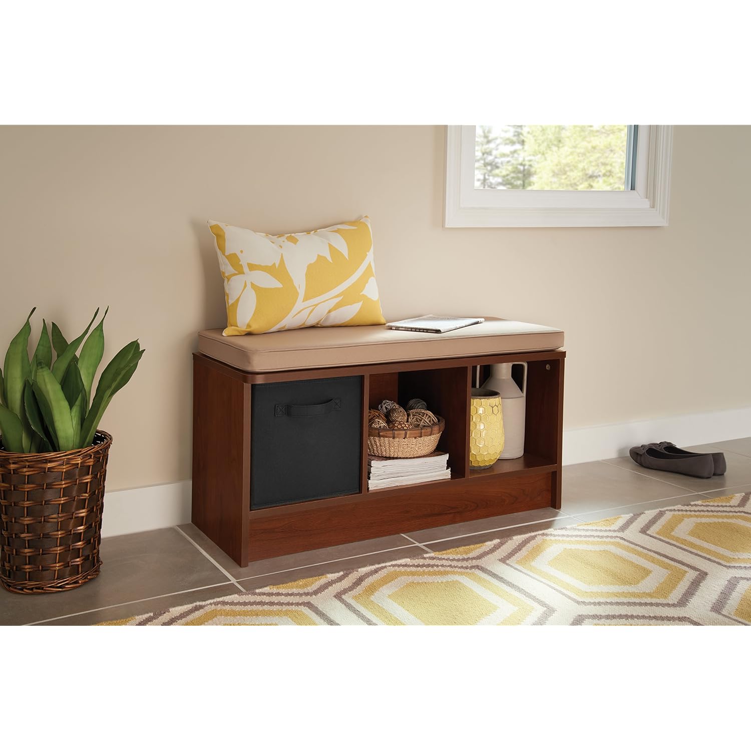 Closetmaid 1309 3-Cube Storage Bench, Dark Cherry With Tan Cushion