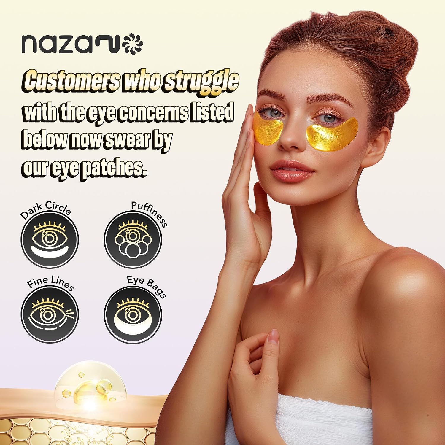 Nazano 24K Gold Under Eye Patches - 60 Pack Eye Masks For Puffy Eyes | For Dark Circles, Bags & Wrinkles With Collagen & Hyaluronic Acid - Eye Care Pads For Daily Skincare (Gold)