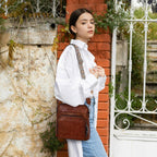 Iswee Leather Crossbody Bags for Women Multi Pockets Medium Shoulder Bag Lightweight Functional Travel Purse