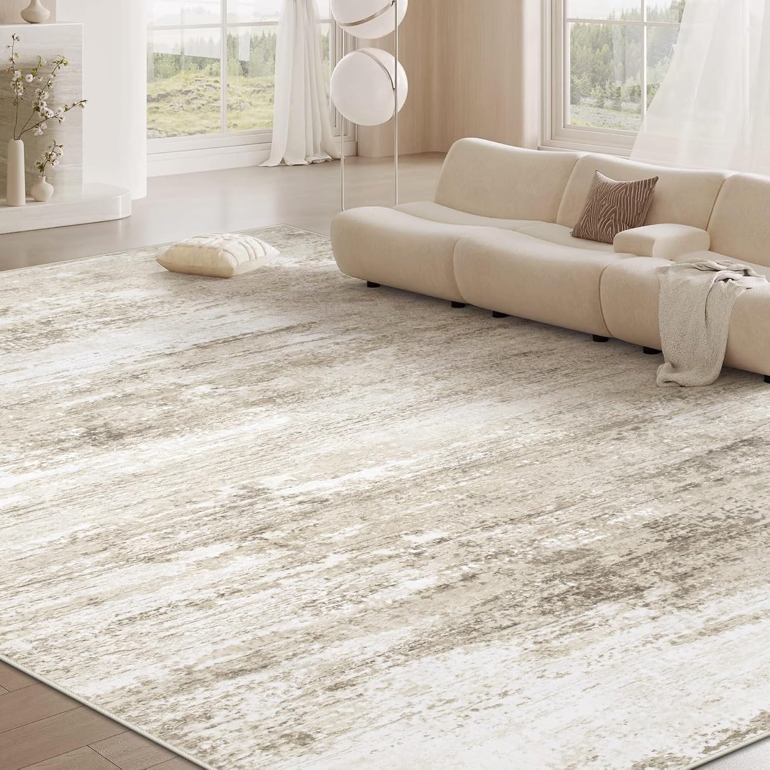 Washable Rug 8x10 Area Rugs for Living Room: Large Neutral Soft Rug Abstract Non Slip Low Pile Modern Carpet for Bedroom Kitchen Nursery Office Dining Room Indoor (Beige, 8'x10')