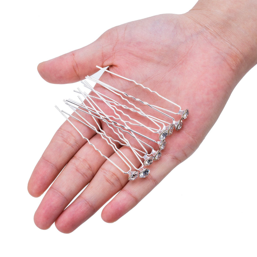 40 Pcs Bridal Wedding Hair Pins, U Shaped Rhinestone Hair Clips, Crystal Silver Wedding Hair Jewellery Hair Styling Accessories, Diamante Hair Clips For Women Girls Bridesmaids Prom()