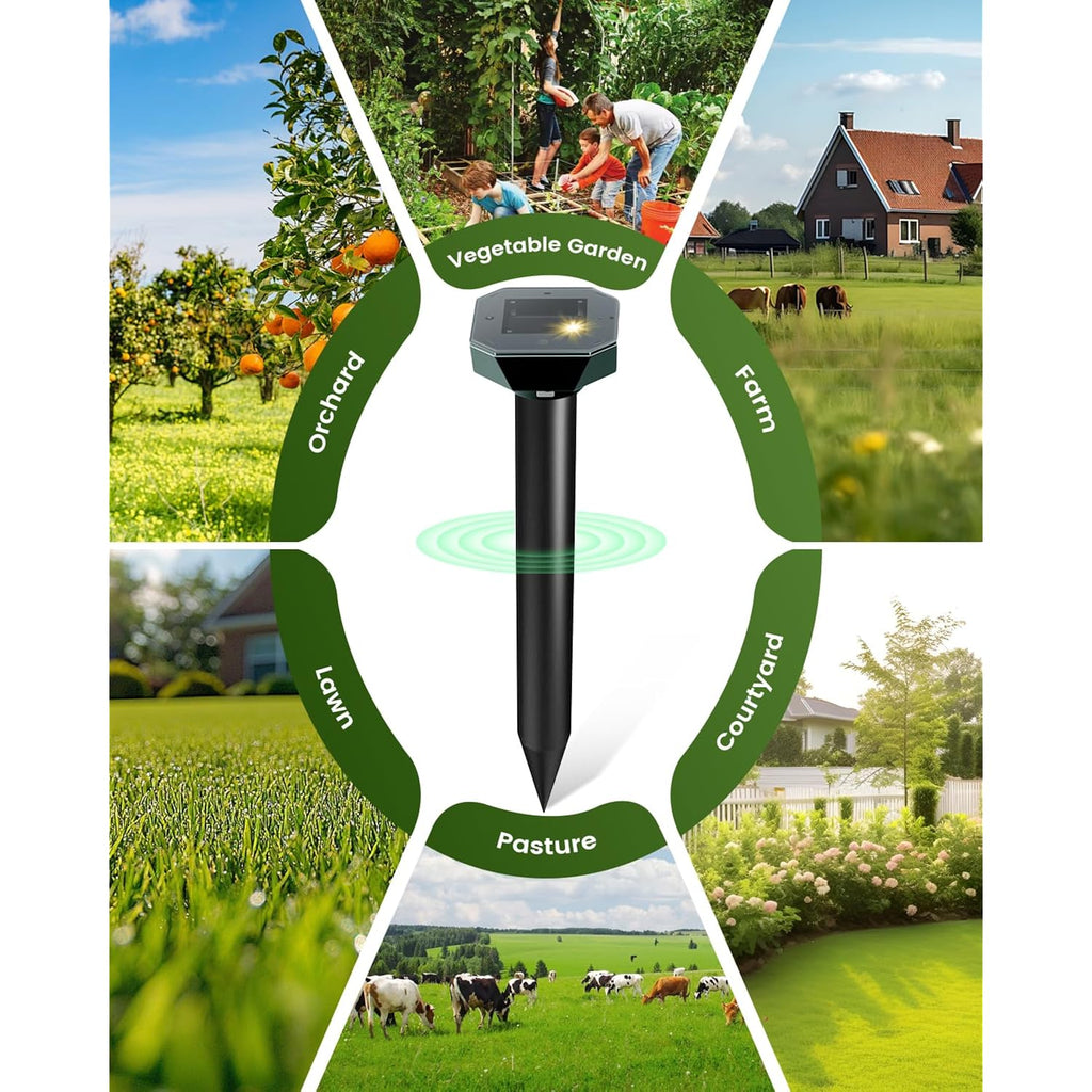 Snake & Mole & Rabbit & Skunk Repellent Solar Powered, Upgraded Ultrasonic Deterrent, Ip65 Waterproof, Gopher Groundhog Chipmunk Raccoon And Vole Repellent & Deterrent For Lawn & Garden, 4 Pack