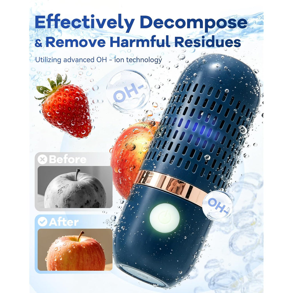 Produce Cleaner & Vegetable Cleaner With Oh-Ion Technology, Wireless Rechargeable Food Washer For Fruits, Veggies, Rice & Utensils, Ipx7 Waterproof 10-Min Automatic Cleaning For Kitchen (Blue)