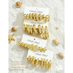 16 Pairs Starfish Chunky Gold Hoop Earrings Set for Women, Beach Shell Style Stack Statement Earrings, Hypoallergenic Lightweight Gold Plated Trendy Summer Jewelry Gift