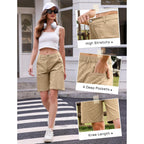 Bermuda Shorts for Women Long Knee Length Jean Shorts Denim Stretchy Cotton Jorts with Pockets Casual Relaxed Fit