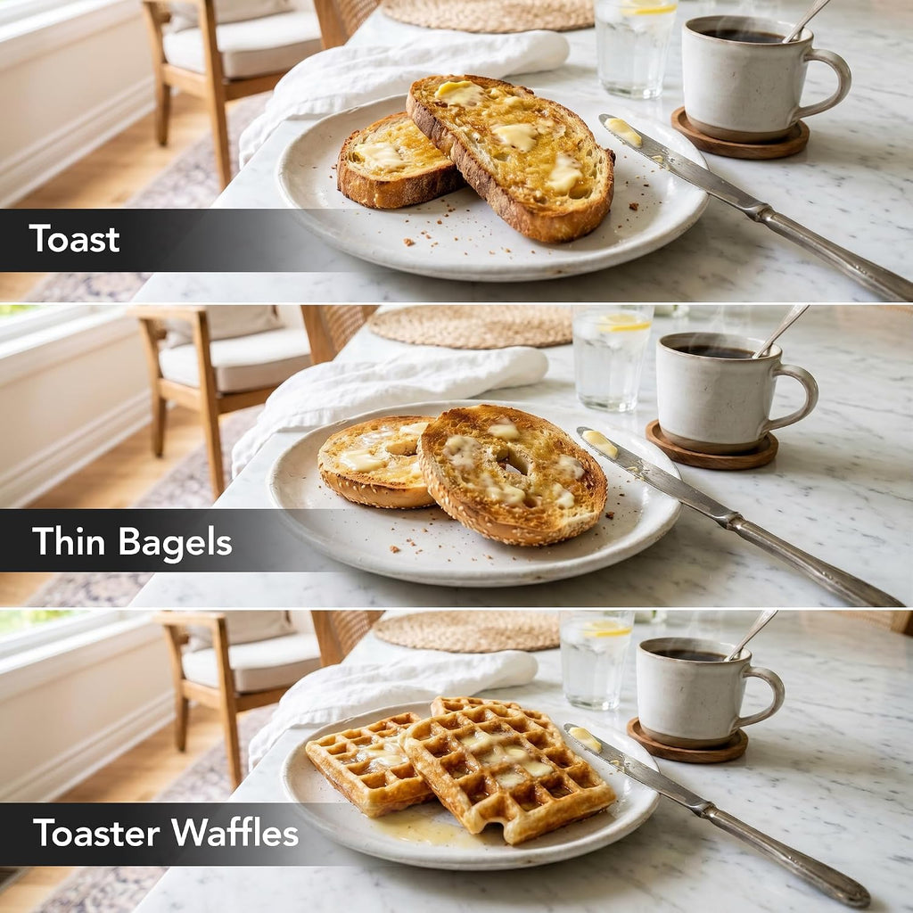 Ovente Electric 2 Slice Toaster Machine With 6-Shade Browning Selector Setting, Compact Design And Removable Crumb Tray, 700W Power Perfect For Toasting Bread, Thin Bagels And Waffles, Black Tp2210B
