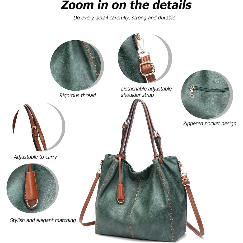 Vintage Pu Hobo Shoulder Bag, Bucket Tote With Rivet Detail Purse