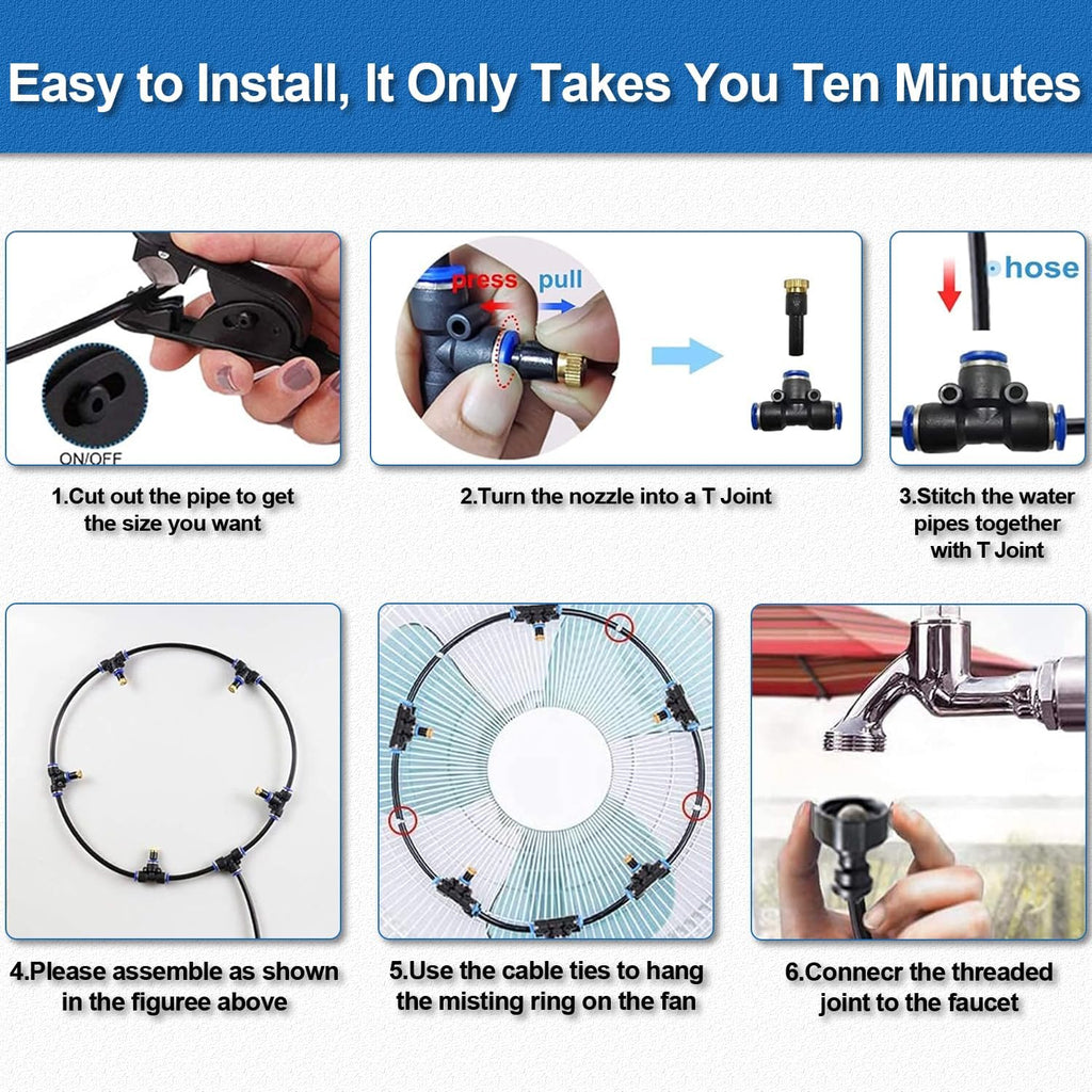 Fan Misting Kit For Outside Patio 35Ft, Outdoor Fan Misters For Cooling System, Double-Loop Water Mist For Backyard, Porch, Umbrella,Deck,Canopy,Pergola,Pool. Yard Bbq Accessories, Party Supplies