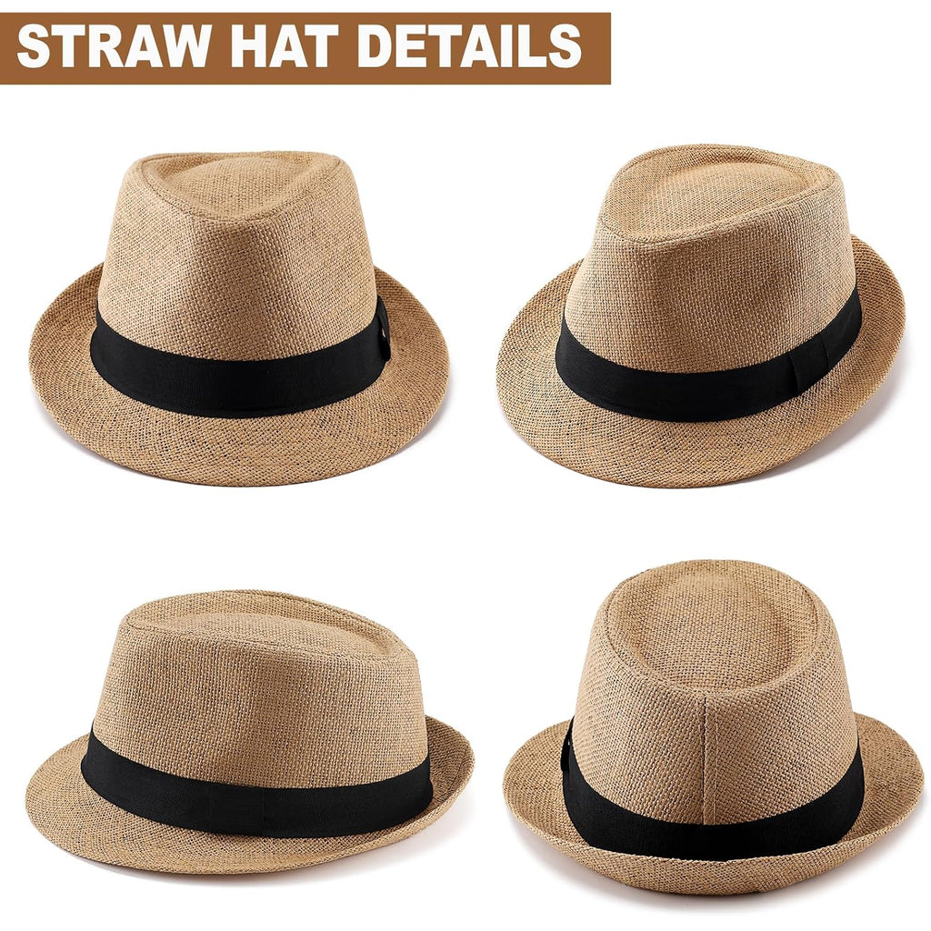 Straw Fedora Hats For Men Women, 1920S Short Brim Trilby Panama Hat Summer Beach Sun Cap