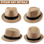 Straw Fedora Hats For Men Women, 1920S Short Brim Trilby Panama Hat Summer Beach Sun Cap
