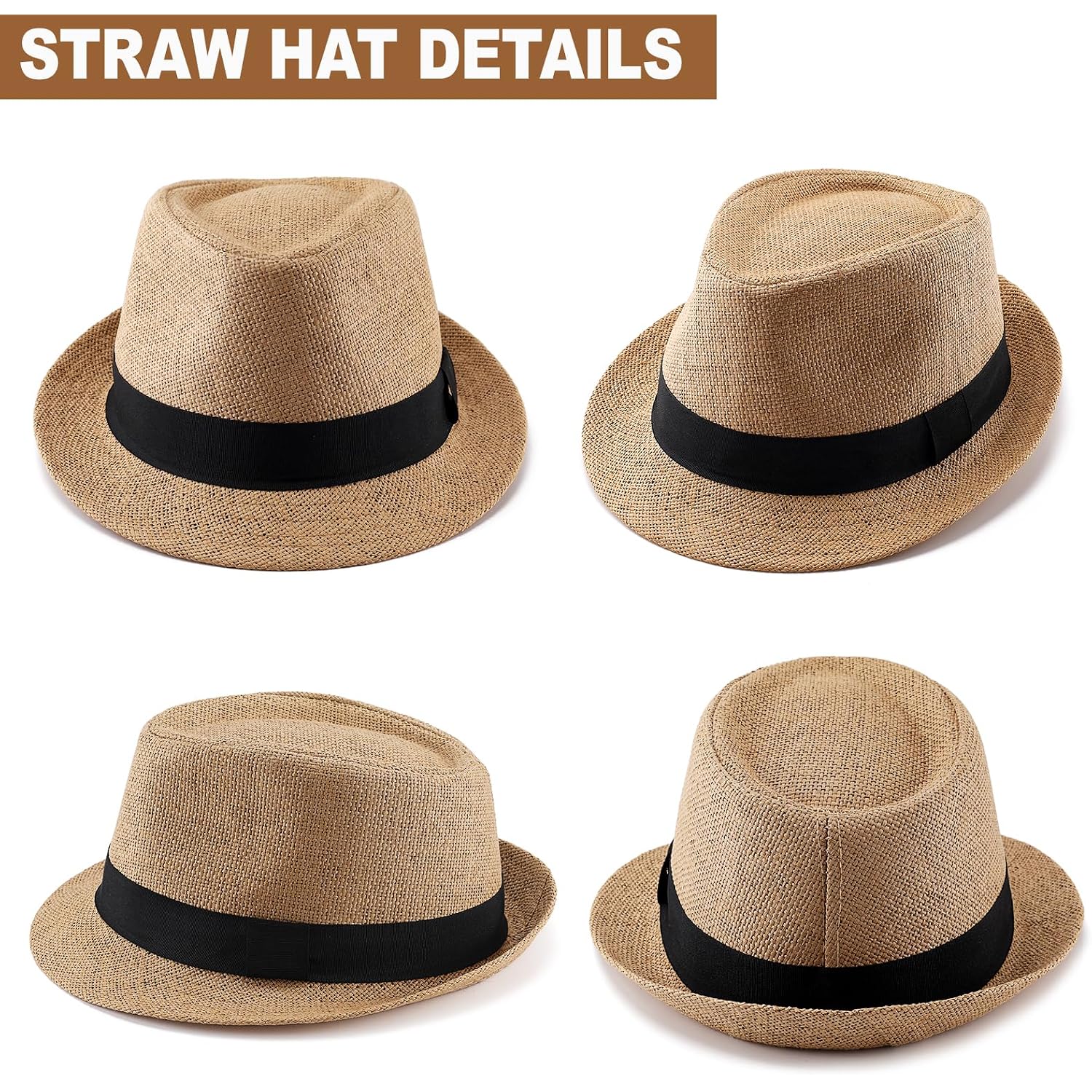 Straw Fedora Hats For Men Women, 1920S Short Brim Trilby Panama Hat Summer Beach Sun Cap
