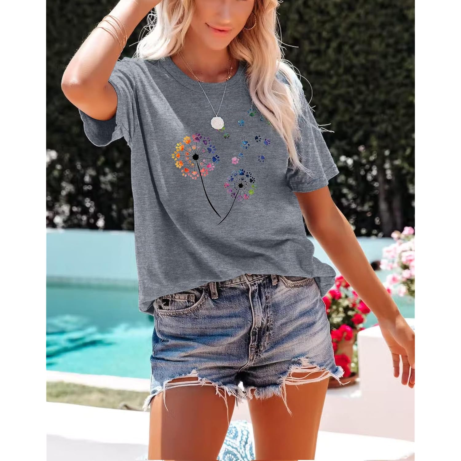 Womens Dandelion Graphic T-Shirts Teen Girls Cute Sunflower Print Casual Tee Tops